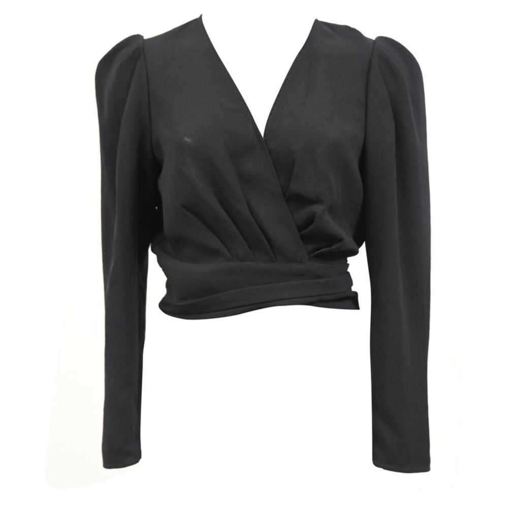 Ba&Sh Oxane Pleated Wrap Cropped Top in Black Polyester